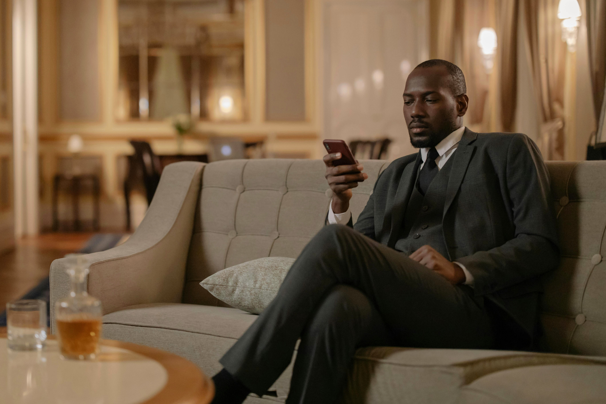 Executive CEO Man on Phone in Lobby